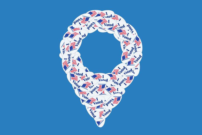 Illustration of a location pin formed out of 'I Voted' stickers