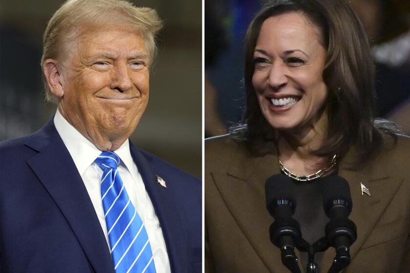 Left:  former President Donald Trump; Right: Vice President Kamala Harris 