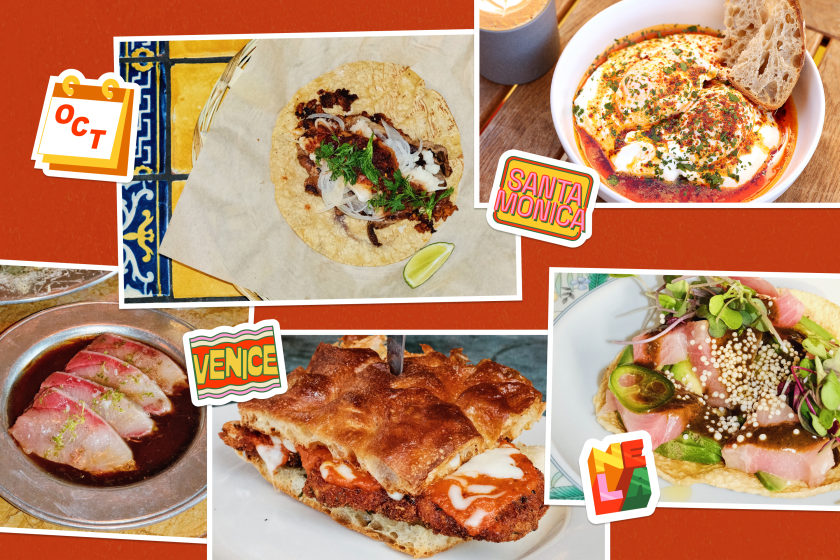 Collage of food photographs overlaid with Venice, Santa Monica, and NELA stickers