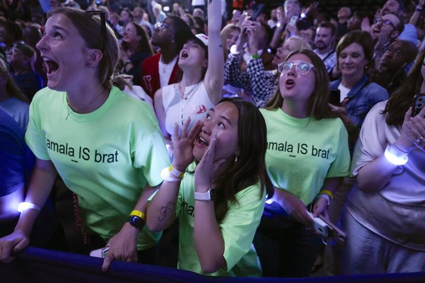 Supporters cheer as Democratic presidential nominee Vice President Kamala Harris speaks at the Fiserv Forum during a campaign rally in Milwaukee, Tuesday, Aug. 20, 2024. (AP Photo/Jacquelyn Martin)