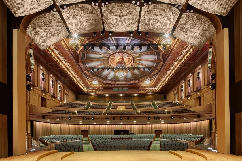 The San Diego Symphony's renovated Jacobs Music Center, with new seats, acoustic panels and lighting to highlight the original architectural details, debuts in late September.