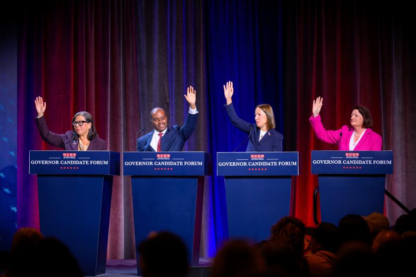 SAN FRANCISCO, CALIFORNIA - SEPT 29: A Governor Candidate Forum is held by the National Union of Healthcare Workers in San Francisco, CA on September 29, 2024. Democrats Lt. Gov. Eleni Kounalakis, California superintendent of public instruction Tony Thurmond, state Sen. Toni Atkins and former state Controller Betty Yee participated in the event. (Josh Edelson / For the Times)