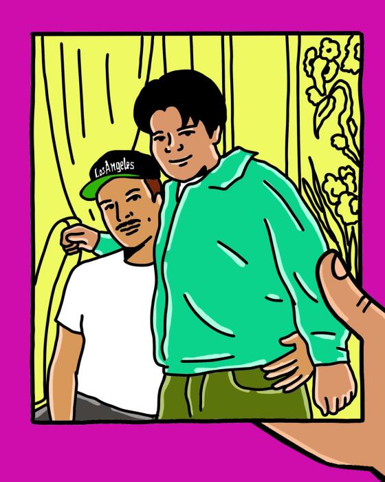 Illustration of two men posing for a photo 