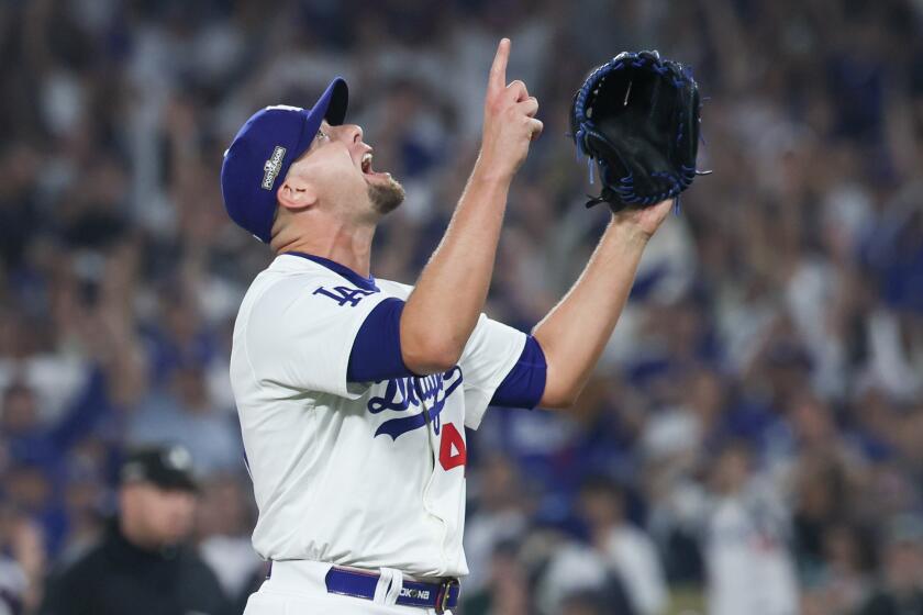 LOS ANGELES, CALIFORNIA - OCTOBER 05: Blake Treinen #49 of the Los Angeles Dodgers.